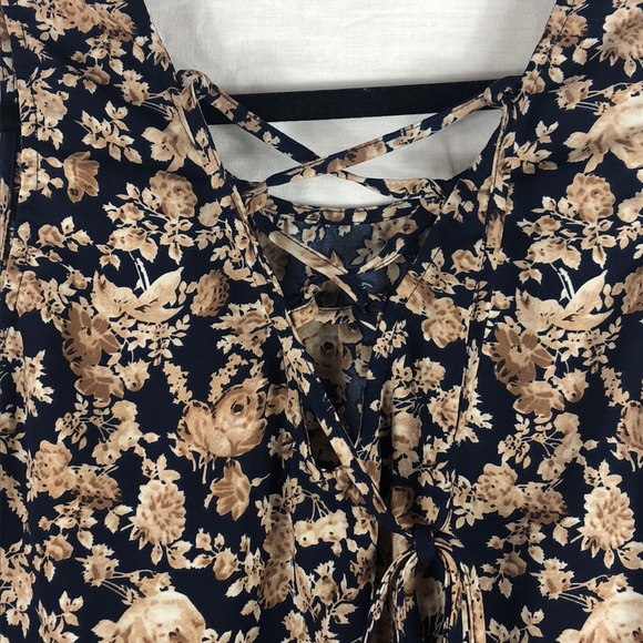 Blu Pepper Floral Babydoll Style Tank Top | Brown Blue | Size Large - Picture 5 of 7